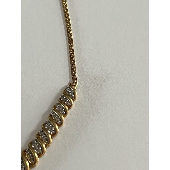 Vermeil Sterling Silver  .10ctw Diamond Flat V Wheat Necklace 16.5” 8.38G - Picture 6 of 16